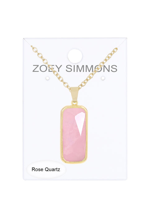 Rose Quartz Rectangle Pendant Necklace - GF