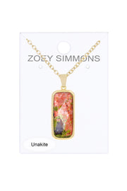 Unakite Rectangle Pendant Necklace - GF