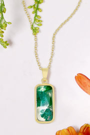 Moss Agate Rectangle Pendant Necklace - GF