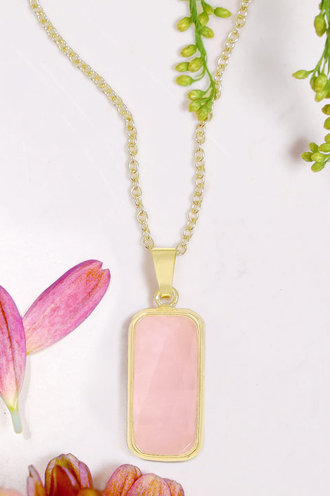Rose Quartz Rectangle Pendant Necklace - GF