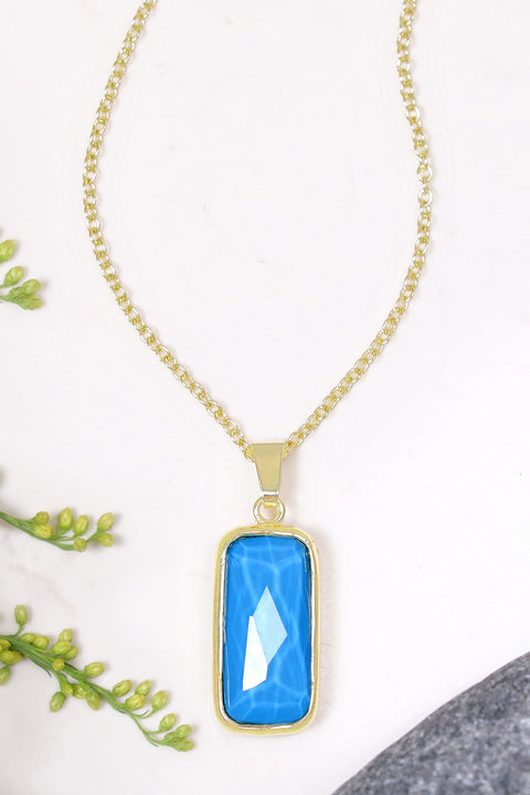 Turquoise Quartz Rectangle Necklace - GF