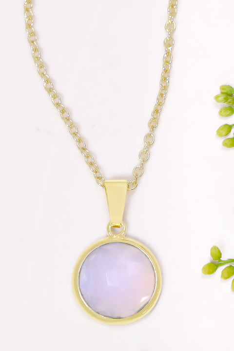 Blue Lace Agate Round Pendant Necklace - GF