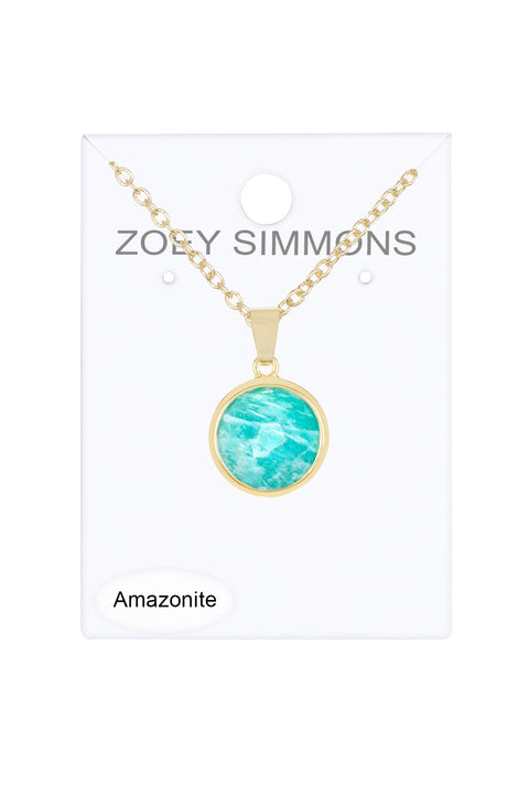 Amazonite Round Pendant Necklace - GF