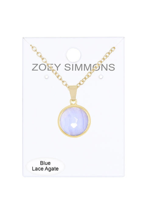 Blue Lace Agate Round Pendant Necklace - GF