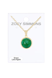 Green Lace Agate Round Pendant Necklace - GF