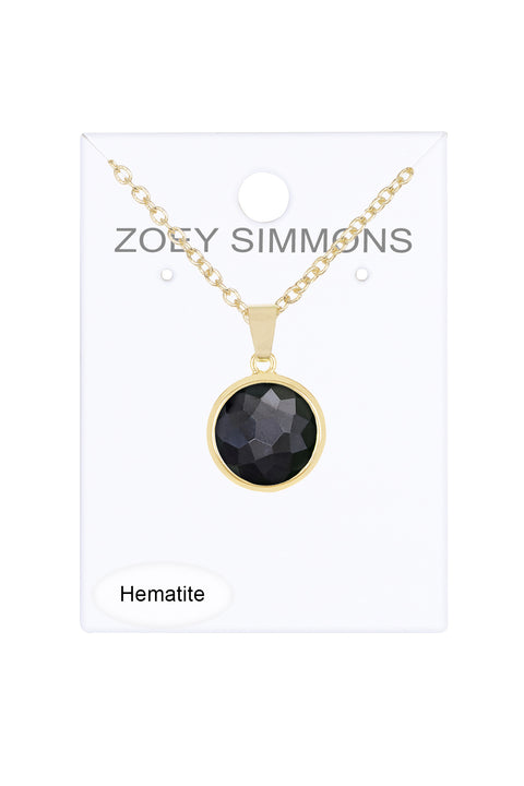 Hematite Round Pendant Necklace - GF