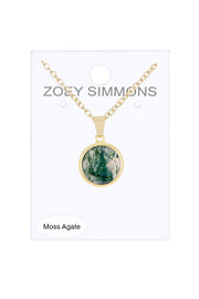 Moss Agate Round Pendant Necklace - GF