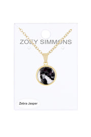 Zebra Jasper Round Pendant Necklace - GF