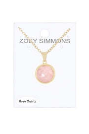 Rose Quartz Round Pendant Necklace - GF