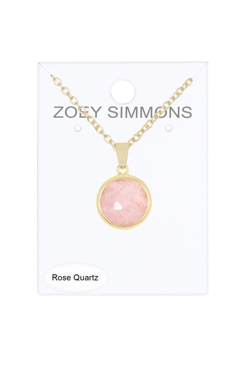 Rose Quartz Round Pendant Necklace - GF