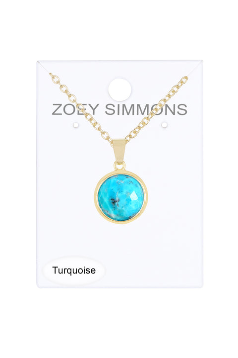 Turquoise Round Pendant Necklace - GF