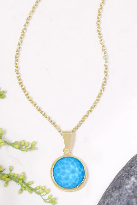 Turquoise Quartz Round Pendant Necklace - GF