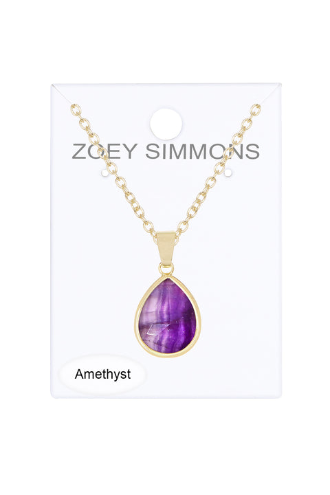 Amethyst Teardrop Pendant Necklace - GF
