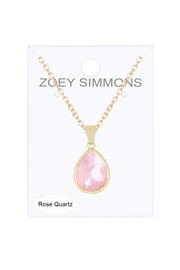 Rose Quartz Teardrop Pendant Necklace - GF