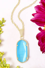 Blue Cat's Eye Pendant Necklace - GF