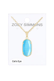 Blue Cat's Eye Pendant Necklace - GF