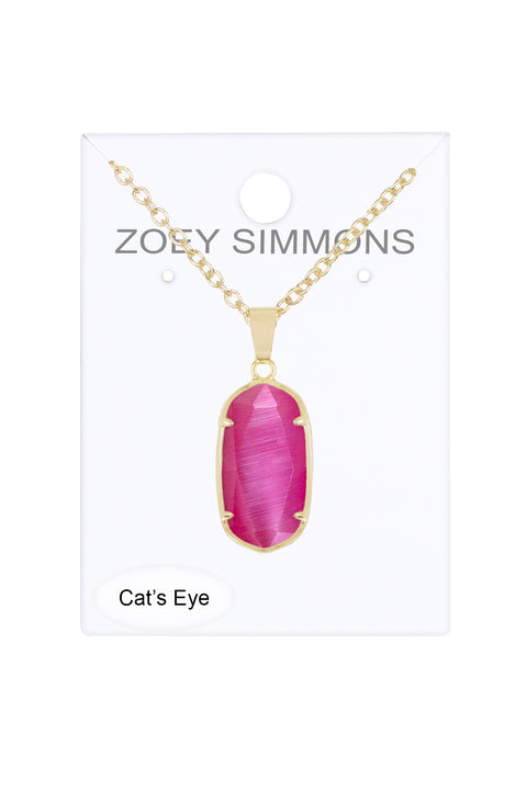 Pink Cat's Eye Pendant Necklace - GF