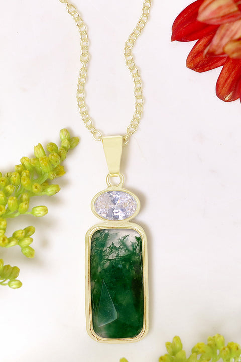 Moss Agate Pendant Necklace - GF