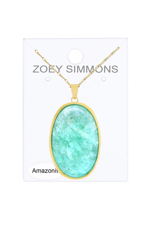 Amazonite Cabochon Pendant Necklace - GF