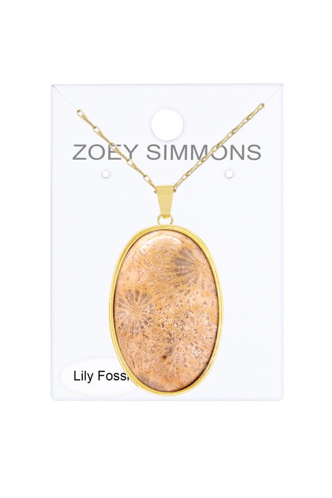 Lily Fossil Cabochon Pendant Necklace - GF