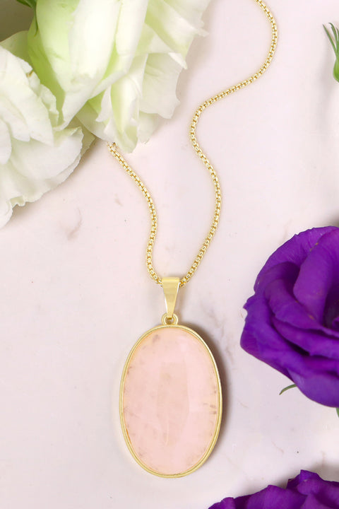 Rose Quartz Cabochon Pendant Necklace - GF