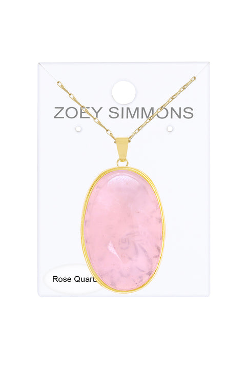 Rose Quartz Cabochon Pendant Necklace - GF