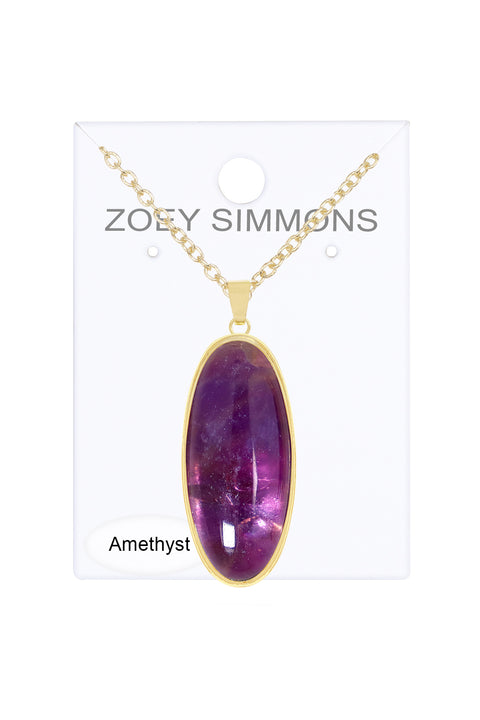 Amethyst Oval Pendant Necklace - GF