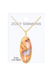 Crazy Lace Agate Oval Pendant Necklace - GF