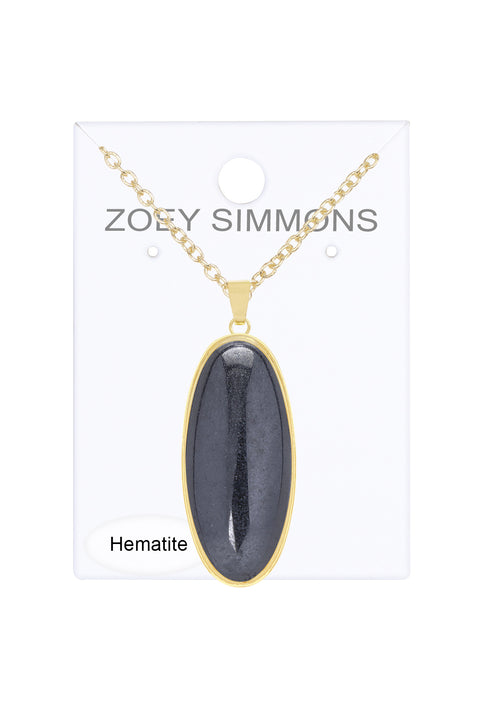 Hematite Oval Pendant Necklace - GF