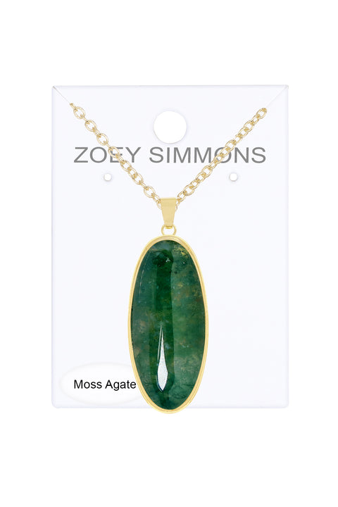 Moss Agate Oval Pendant Necklace - GF