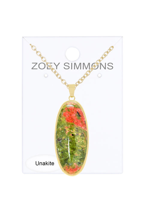 Unakite Oval Pendant Necklace - GF