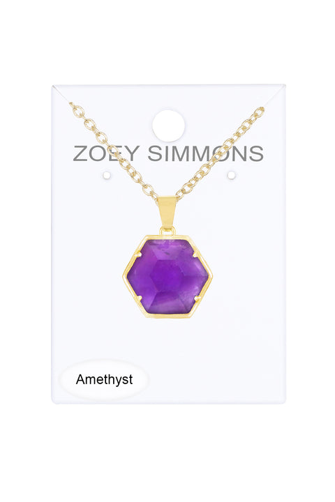 Amethyst Hexagon Pendant Necklace - GF