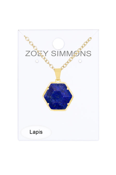Lapis Hexagon Pendant Necklace - GF