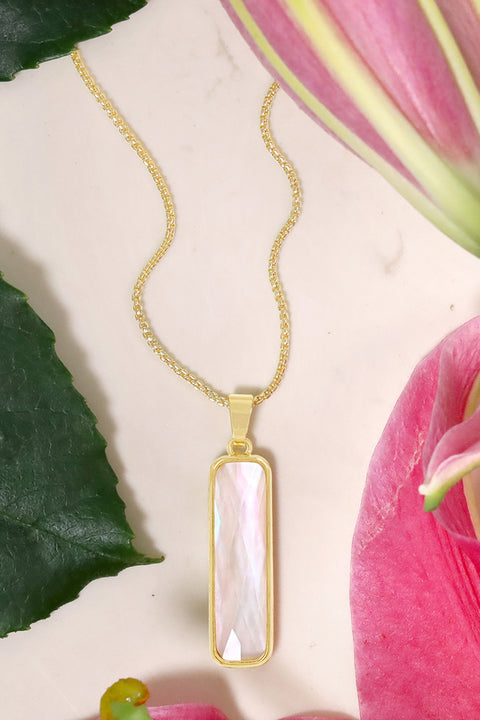 Mother Of Pearl & Quartz Rectangle Necklace - GF