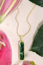 Moss Agate Rectangle Pendant Necklace - GF