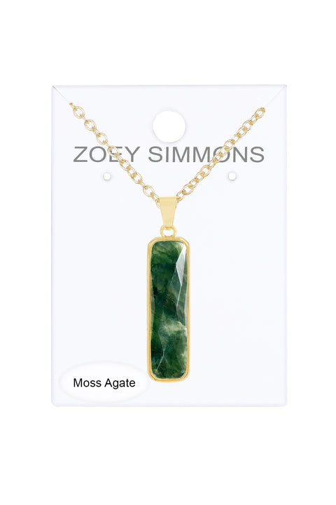 Moss Agate Rectangle Pendant Necklace - GF