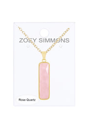Rose Quartz Rectangle Pendant Necklace - GF
