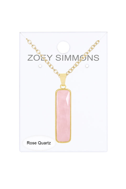 Rose Quartz Rectangle Pendant Necklace - GF