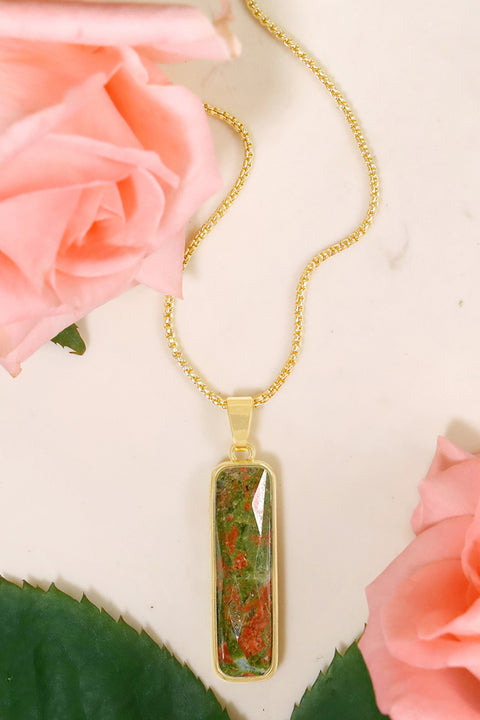 Unakite Rectangle Pendant Necklace - GF