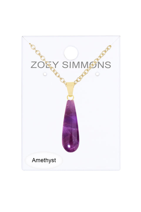 Amethyst Pear Cut Pendant Necklace - GF