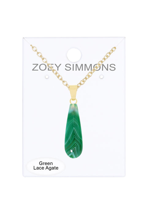 Green Lace Agate Pear Cut Necklace - GF