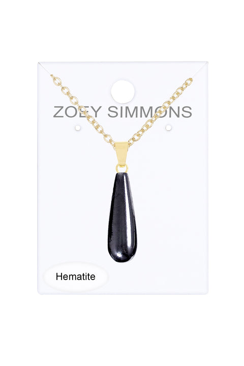 Hematite Pear Cut Pendant Necklace - GF