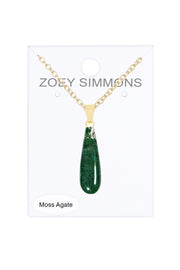 Moss Agate Pear Cut Pendant Necklace - GF