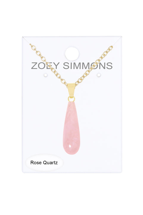 Rose Quartz Pear Cut Pendant Necklace - GF