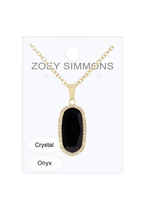 Black Onyx Halo Pendant Necklace - GF