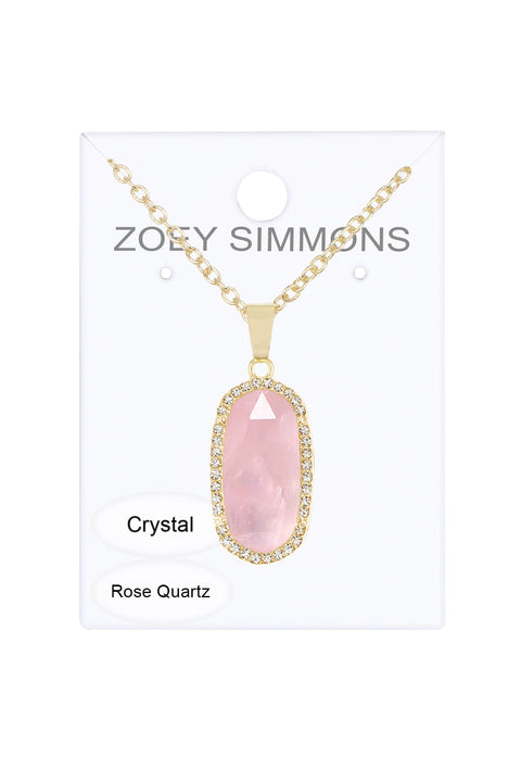 Rose Quartz Halo Pendant Necklace - GF