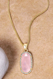 Rose Quartz Halo Pendant Necklace - GF