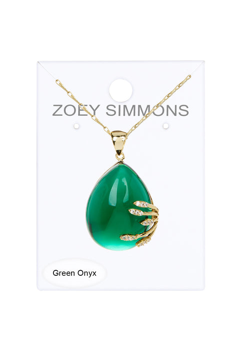Green Onyx Floral Pendant Necklace - GF