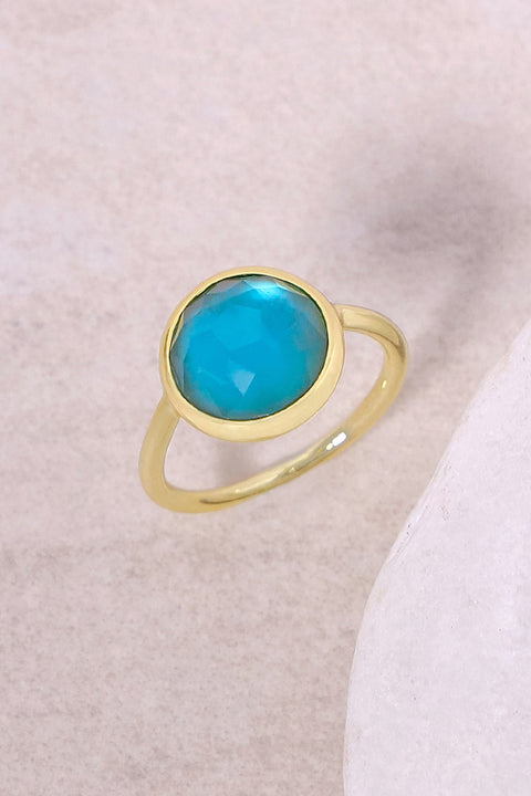 Blue Mother Of Pearl Round Ring - GF