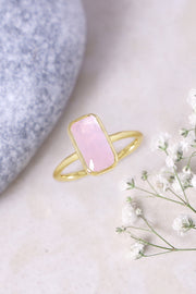 Rose Quartz Petite Rectangle Ring - GF